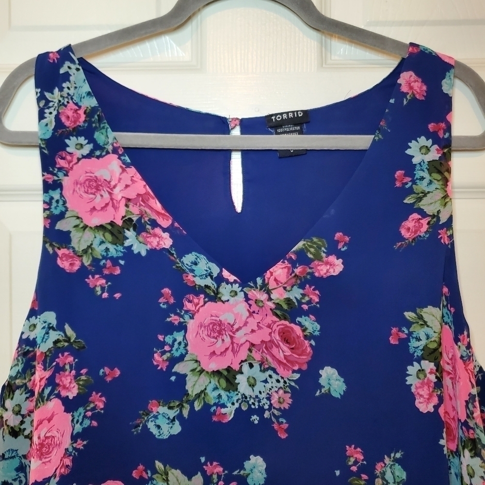 Torrid Floral Print Blue & Pink Chiffon Layered Tank Blouse Top Size 1X - Picture 3 of 8